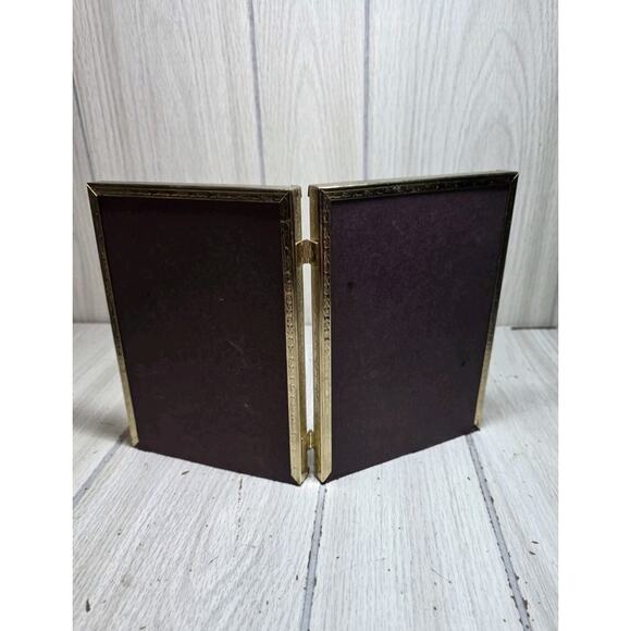 Vintage Bi-fold Gold Picture Frame Embossed Metal Double Hinge Photo 5x7 - Picture 2 of 4